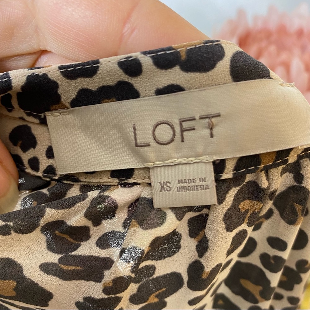Loft Leopard Print Polyester Button Down Blouse - image 2